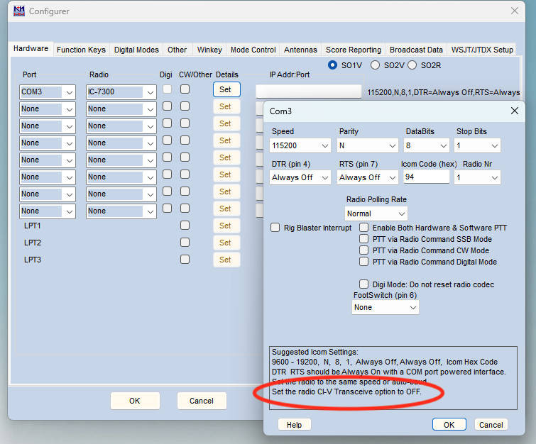 N1MM IC-7300 directions