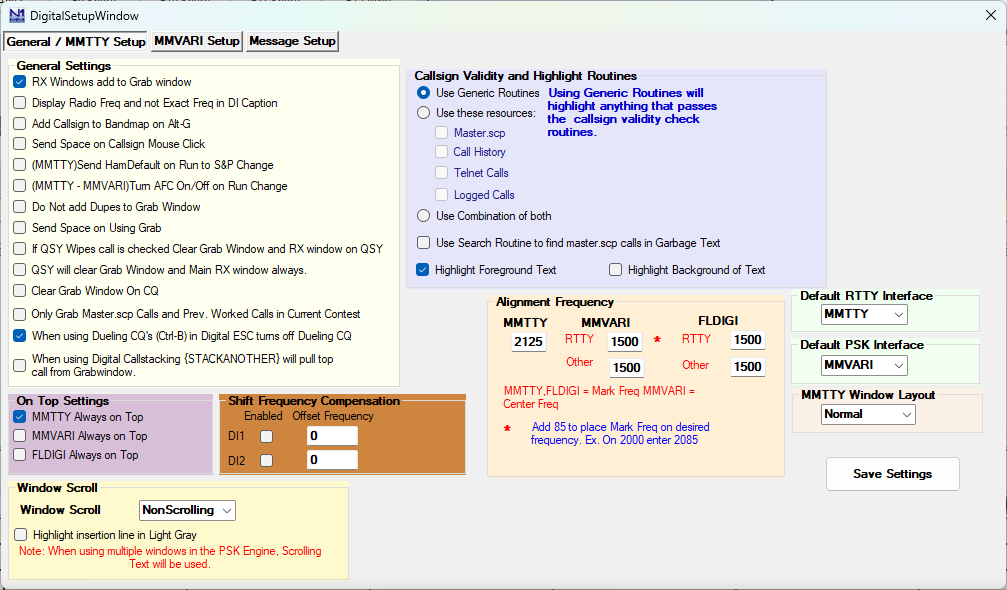 Digital Setup Window
